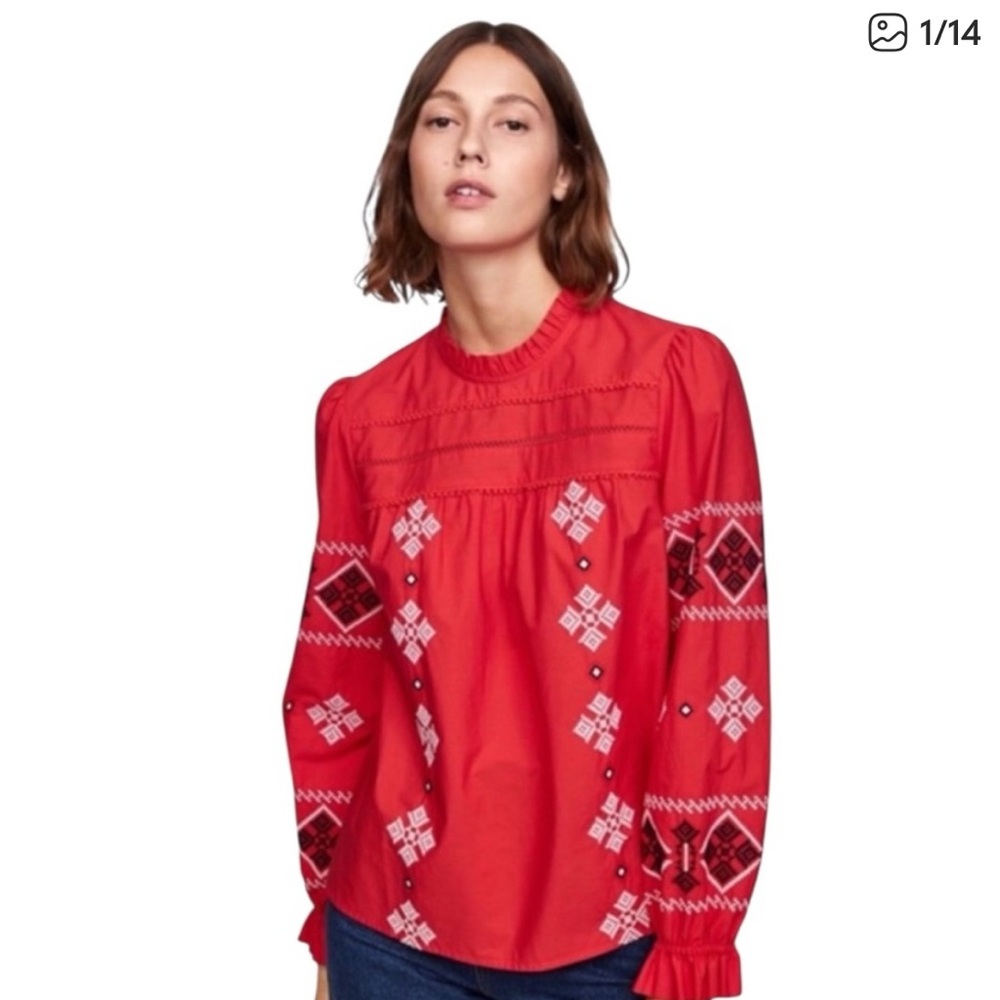Zara Red Embroidered Blouse